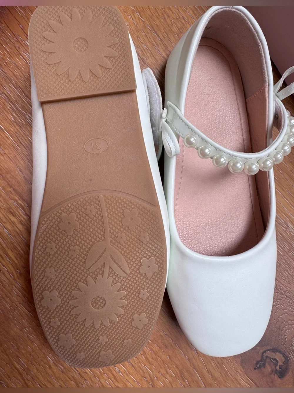 Azazie Girls White Pearl-Accent Mary Jane Flats